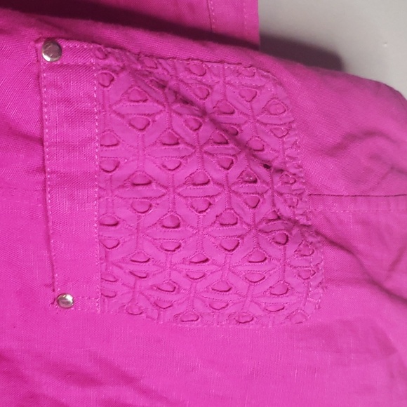 Chicos Pink Fushia 3/4 Sleeve Zip Up Linen Spring Summer Jacket Vanity Size 1 - Picture 2 of 13